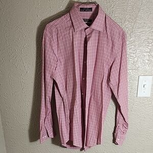 SAKS FIFTH AVENUE SLIM FIT NON IRON Men's Red With White Checkered Shirt